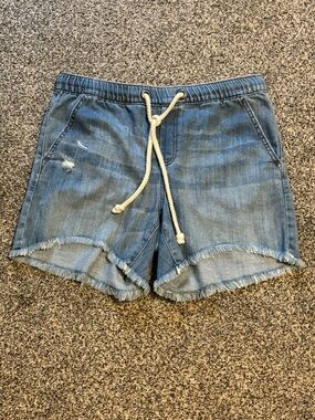 aerie Light Blue Denim Drawstring Frayed Hem Shorts
